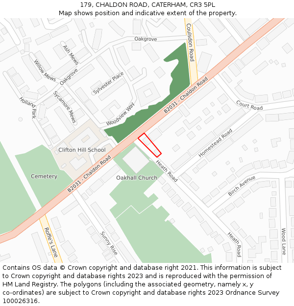 179, CHALDON ROAD, CATERHAM, CR3 5PL: Location map and indicative extent of plot