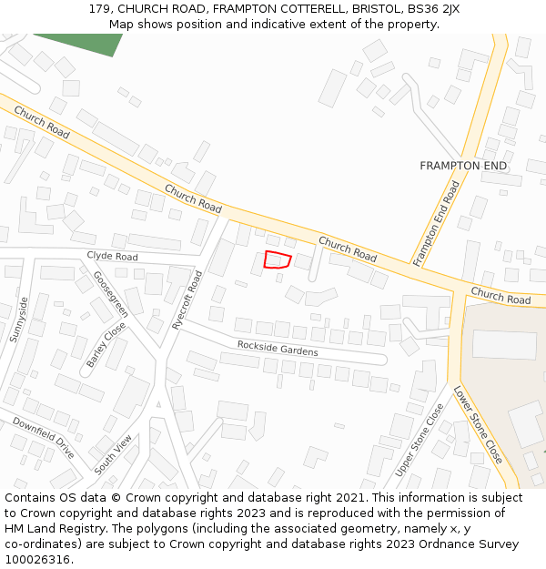 179, CHURCH ROAD, FRAMPTON COTTERELL, BRISTOL, BS36 2JX: Location map and indicative extent of plot