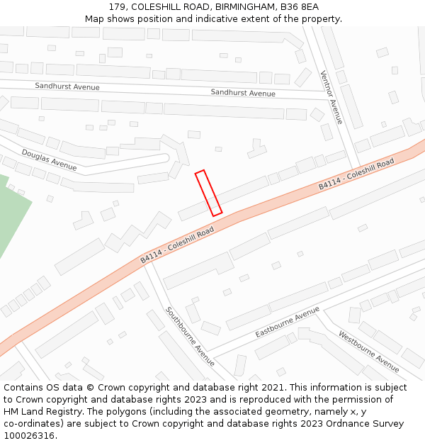 179, COLESHILL ROAD, BIRMINGHAM, B36 8EA: Location map and indicative extent of plot