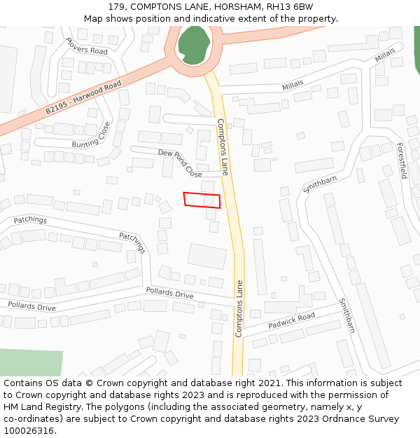 179, COMPTONS LANE, HORSHAM, RH13 6BW: Location map and indicative extent of plot