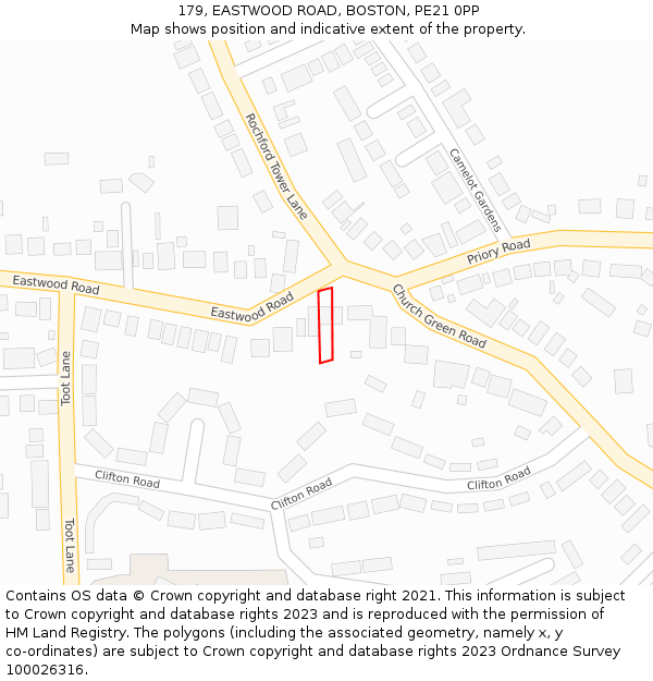 179, EASTWOOD ROAD, BOSTON, PE21 0PP: Location map and indicative extent of plot