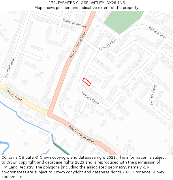 179, FARMERS CLOSE, WITNEY, OX28 1NS: Location map and indicative extent of plot