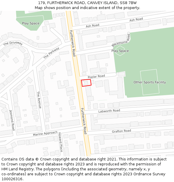 179, FURTHERWICK ROAD, CANVEY ISLAND, SS8 7BW: Location map and indicative extent of plot