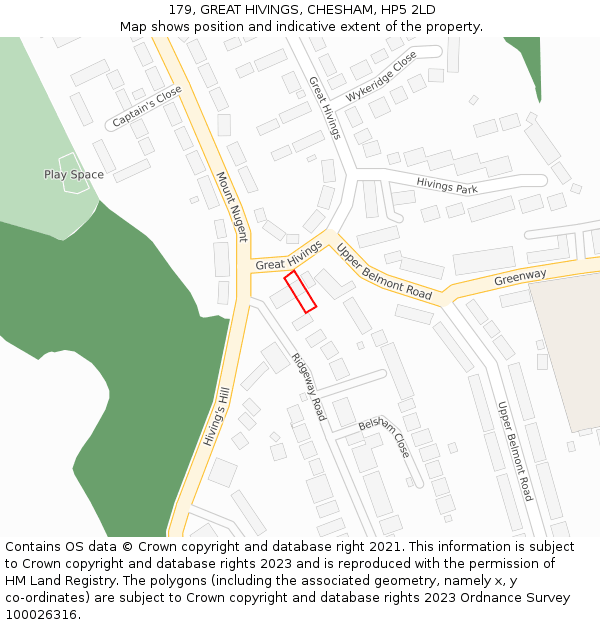 179, GREAT HIVINGS, CHESHAM, HP5 2LD: Location map and indicative extent of plot