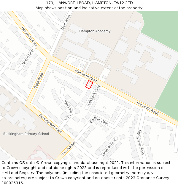 179, HANWORTH ROAD, HAMPTON, TW12 3ED: Location map and indicative extent of plot