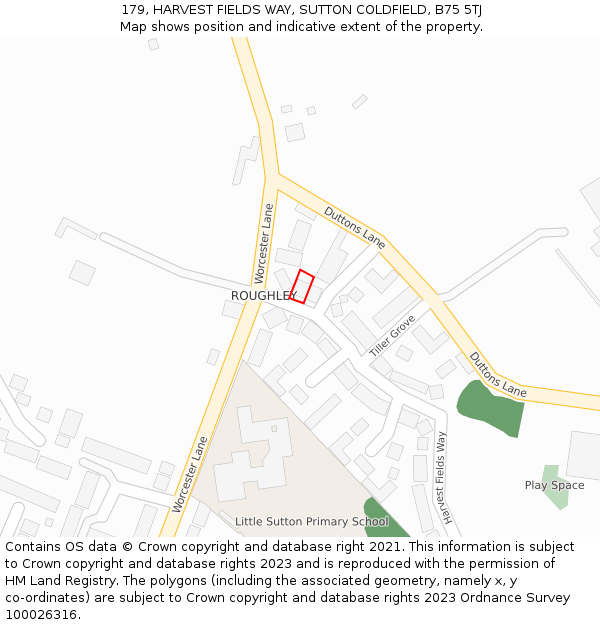 179, HARVEST FIELDS WAY, SUTTON COLDFIELD, B75 5TJ: Location map and indicative extent of plot
