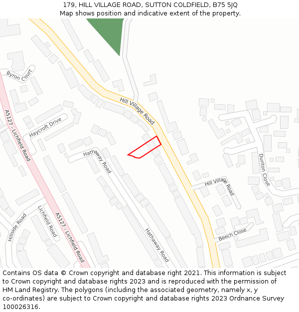 179, HILL VILLAGE ROAD, SUTTON COLDFIELD, B75 5JQ: Location map and indicative extent of plot