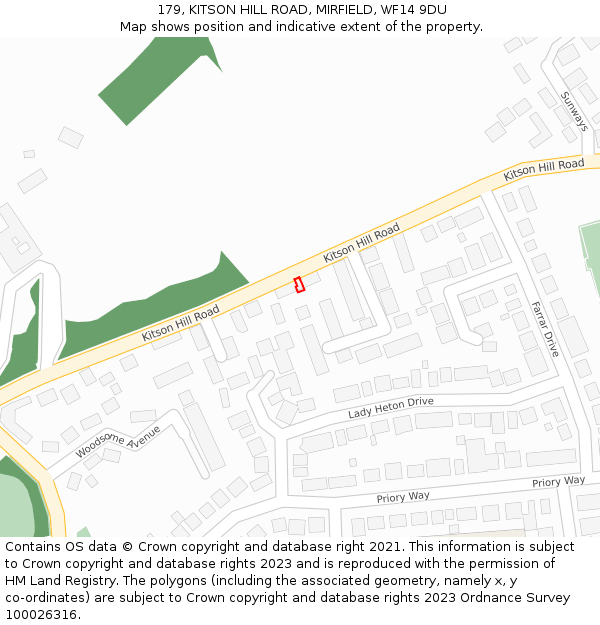 179, KITSON HILL ROAD, MIRFIELD, WF14 9DU: Location map and indicative extent of plot
