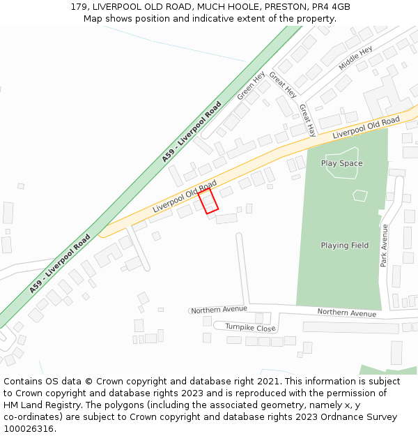 179, LIVERPOOL OLD ROAD, MUCH HOOLE, PRESTON, PR4 4GB: Location map and indicative extent of plot