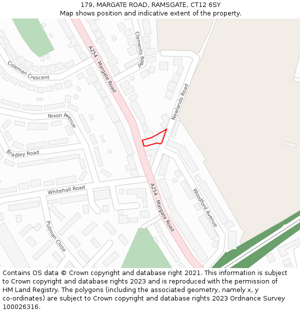 179, MARGATE ROAD, RAMSGATE, CT12 6SY: Location map and indicative extent of plot