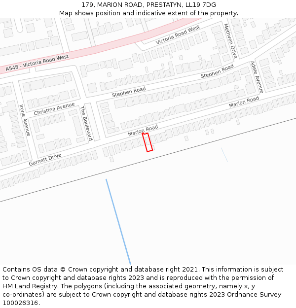 179, MARION ROAD, PRESTATYN, LL19 7DG: Location map and indicative extent of plot