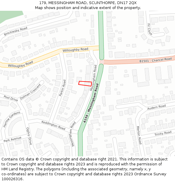 179, MESSINGHAM ROAD, SCUNTHORPE, DN17 2QX: Location map and indicative extent of plot