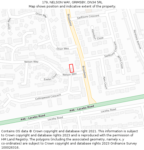 179, NELSON WAY, GRIMSBY, DN34 5RL: Location map and indicative extent of plot