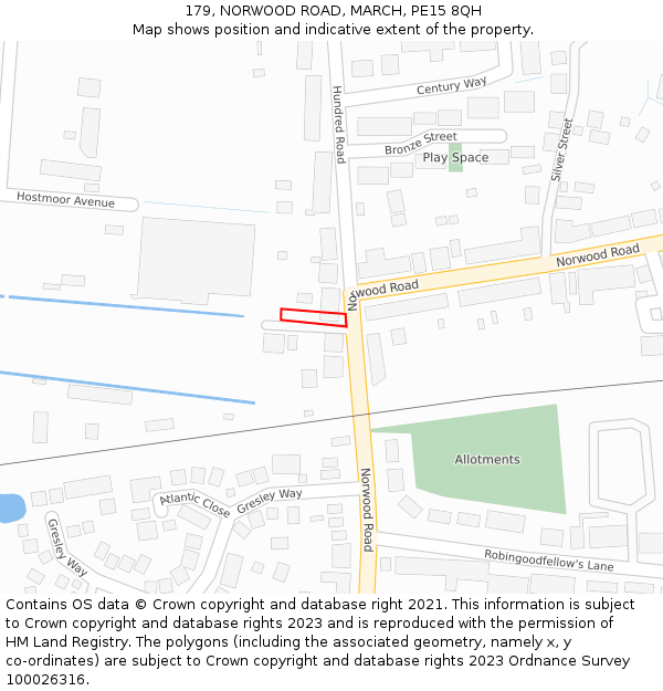 179, NORWOOD ROAD, MARCH, PE15 8QH: Location map and indicative extent of plot