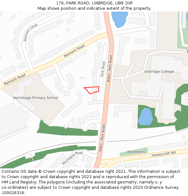 179, PARK ROAD, UXBRIDGE, UB8 1NP: Location map and indicative extent of plot