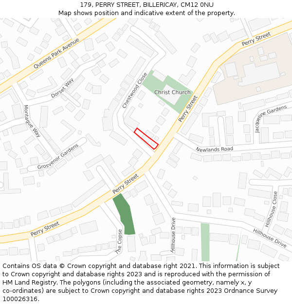 179, PERRY STREET, BILLERICAY, CM12 0NU: Location map and indicative extent of plot