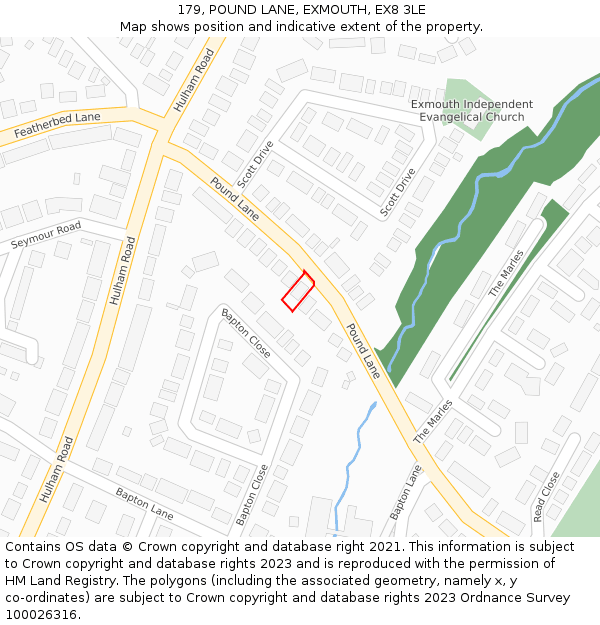 179, POUND LANE, EXMOUTH, EX8 3LE: Location map and indicative extent of plot