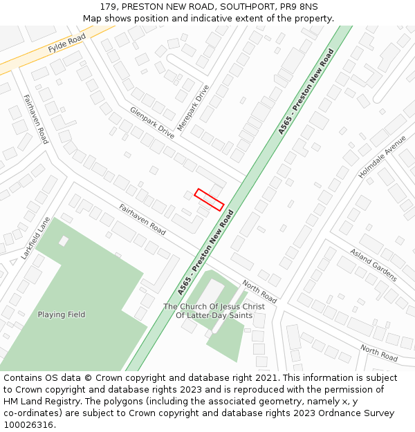 179, PRESTON NEW ROAD, SOUTHPORT, PR9 8NS: Location map and indicative extent of plot