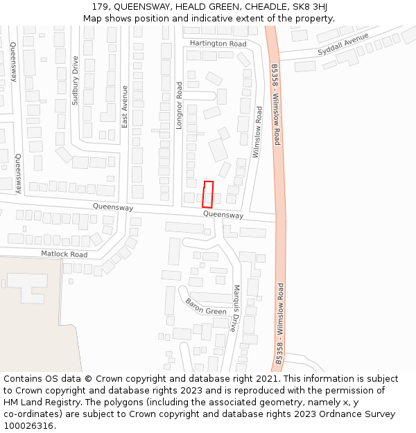 179, QUEENSWAY, HEALD GREEN, CHEADLE, SK8 3HJ: Location map and indicative extent of plot