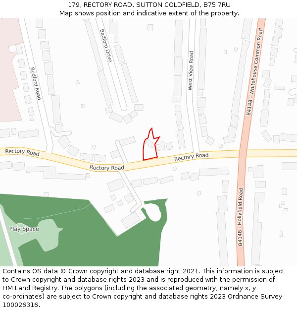179, RECTORY ROAD, SUTTON COLDFIELD, B75 7RU: Location map and indicative extent of plot