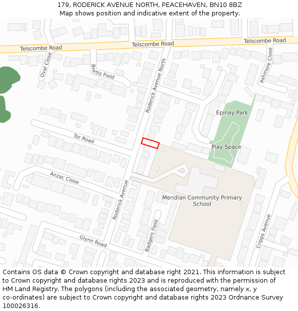 179, RODERICK AVENUE NORTH, PEACEHAVEN, BN10 8BZ: Location map and indicative extent of plot