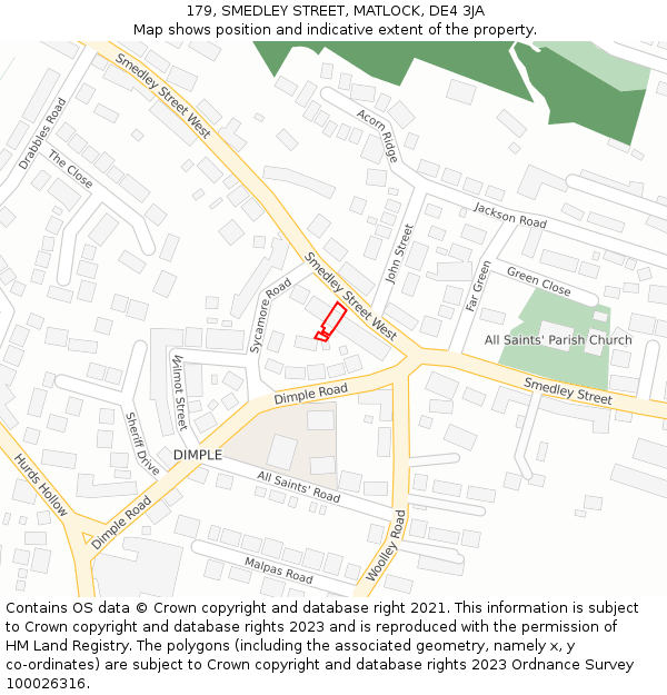 179, SMEDLEY STREET, MATLOCK, DE4 3JA: Location map and indicative extent of plot