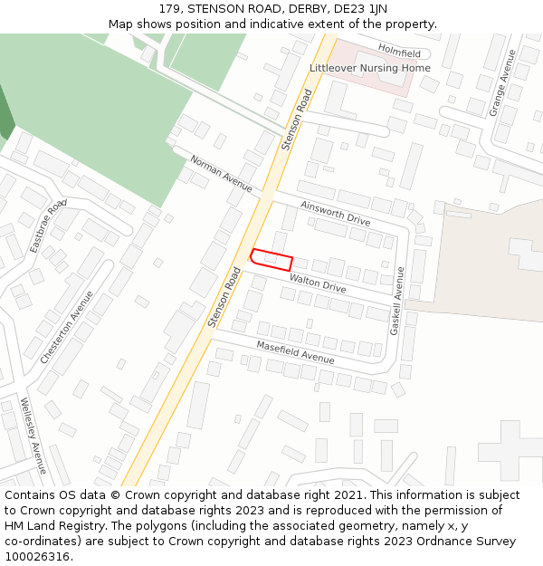 179, STENSON ROAD, DERBY, DE23 1JN: Location map and indicative extent of plot