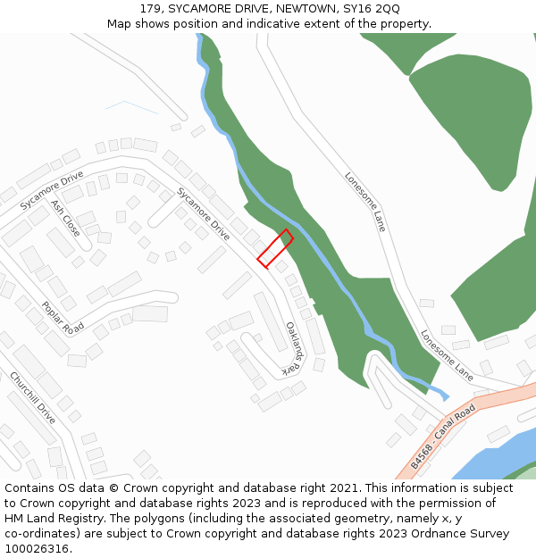 179, SYCAMORE DRIVE, NEWTOWN, SY16 2QQ: Location map and indicative extent of plot