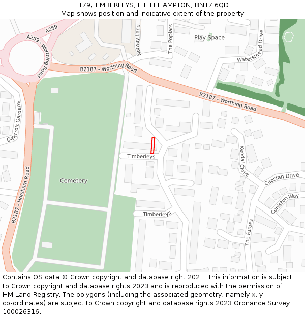 179, TIMBERLEYS, LITTLEHAMPTON, BN17 6QD: Location map and indicative extent of plot