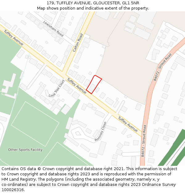 179, TUFFLEY AVENUE, GLOUCESTER, GL1 5NR: Location map and indicative extent of plot