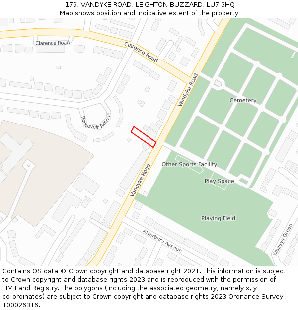 179, VANDYKE ROAD, LEIGHTON BUZZARD, LU7 3HQ: Location map and indicative extent of plot