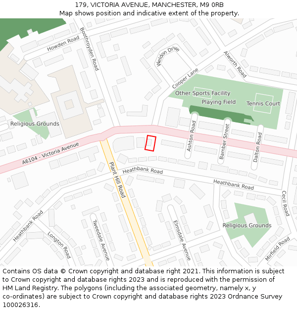 179, VICTORIA AVENUE, MANCHESTER, M9 0RB: Location map and indicative extent of plot