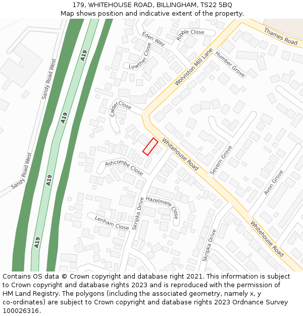 179, WHITEHOUSE ROAD, BILLINGHAM, TS22 5BQ: Location map and indicative extent of plot