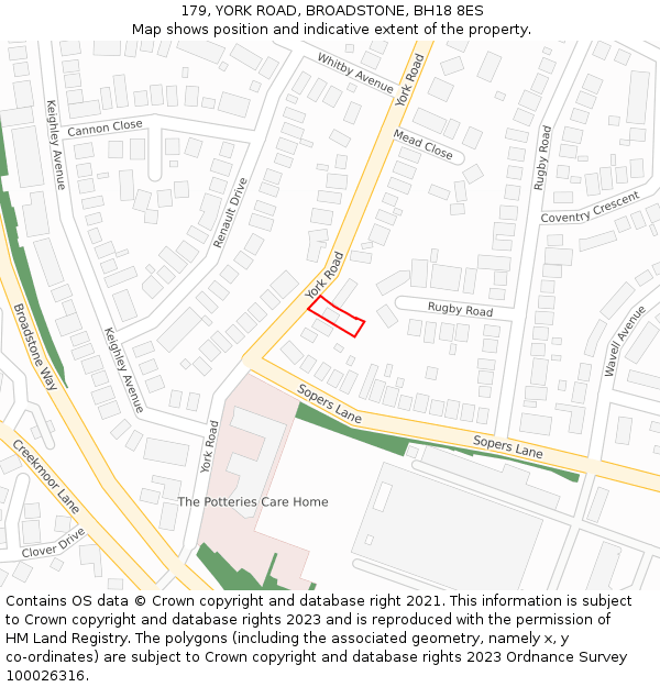 179, YORK ROAD, BROADSTONE, BH18 8ES: Location map and indicative extent of plot