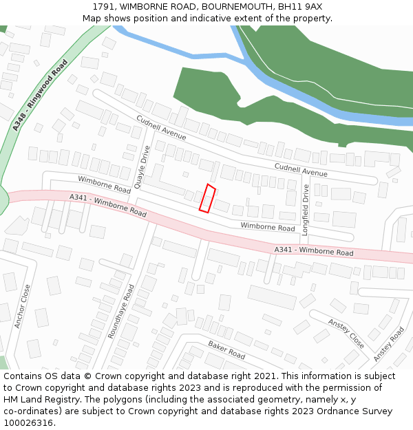 1791, WIMBORNE ROAD, BOURNEMOUTH, BH11 9AX: Location map and indicative extent of plot