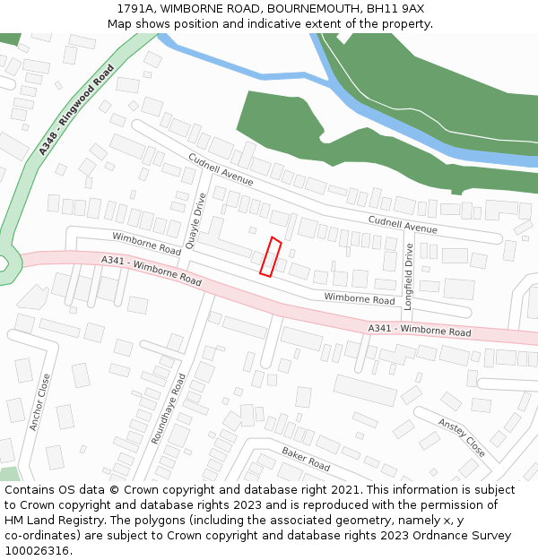 1791A, WIMBORNE ROAD, BOURNEMOUTH, BH11 9AX: Location map and indicative extent of plot