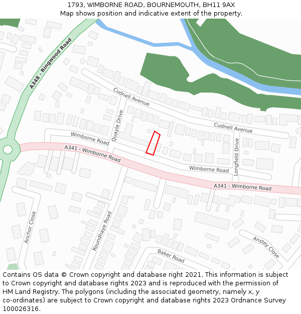 1793, WIMBORNE ROAD, BOURNEMOUTH, BH11 9AX: Location map and indicative extent of plot