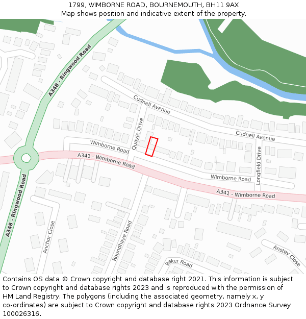 1799, WIMBORNE ROAD, BOURNEMOUTH, BH11 9AX: Location map and indicative extent of plot