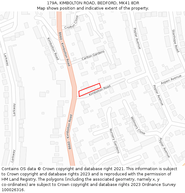 179A, KIMBOLTON ROAD, BEDFORD, MK41 8DR: Location map and indicative extent of plot