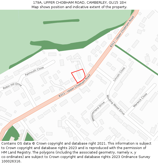 179A, UPPER CHOBHAM ROAD, CAMBERLEY, GU15 1EH: Location map and indicative extent of plot