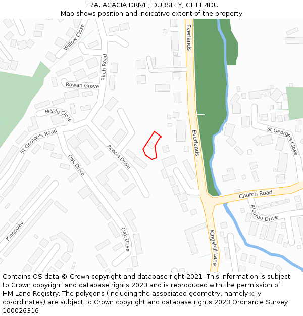 17A, ACACIA DRIVE, DURSLEY, GL11 4DU: Location map and indicative extent of plot