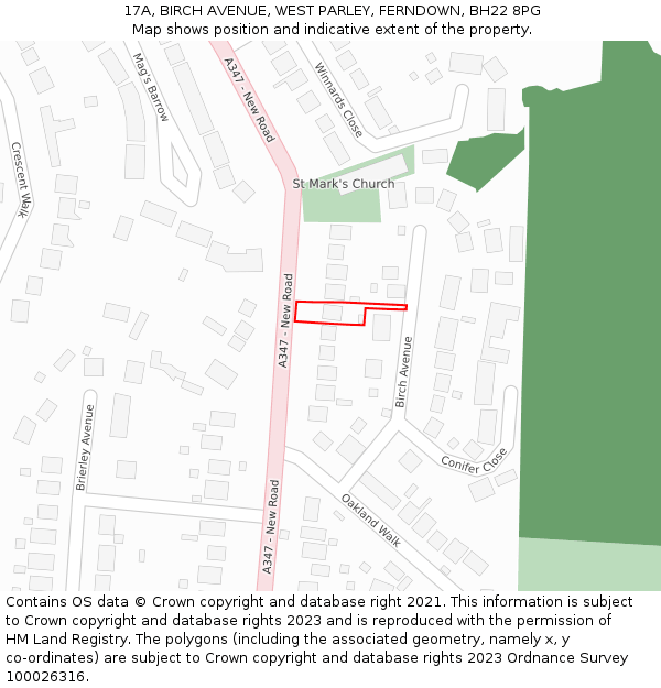 17A, BIRCH AVENUE, WEST PARLEY, FERNDOWN, BH22 8PG: Location map and indicative extent of plot