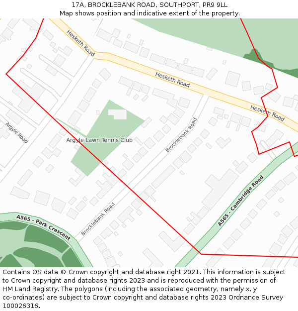 17A, BROCKLEBANK ROAD, SOUTHPORT, PR9 9LL: Location map and indicative extent of plot