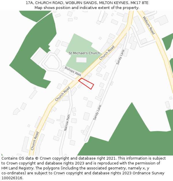 17A, CHURCH ROAD, WOBURN SANDS, MILTON KEYNES, MK17 8TE: Location map and indicative extent of plot