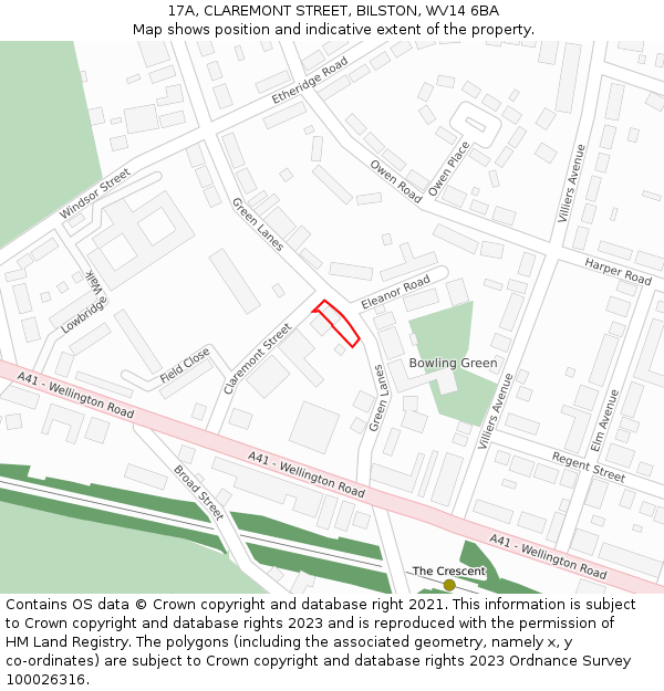 17A, CLAREMONT STREET, BILSTON, WV14 6BA: Location map and indicative extent of plot