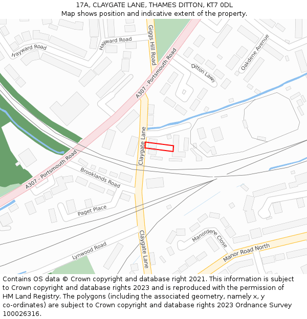 17A, CLAYGATE LANE, THAMES DITTON, KT7 0DL: Location map and indicative extent of plot