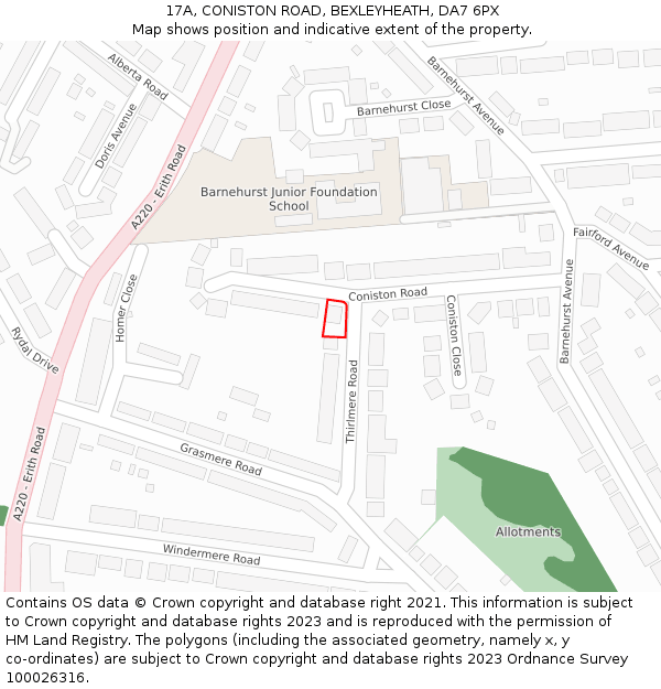 17A, CONISTON ROAD, BEXLEYHEATH, DA7 6PX: Location map and indicative extent of plot