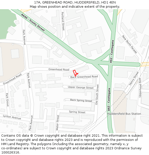 17A, GREENHEAD ROAD, HUDDERSFIELD, HD1 4EN: Location map and indicative extent of plot