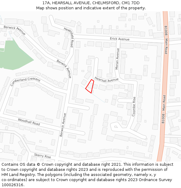 17A, HEARSALL AVENUE, CHELMSFORD, CM1 7DD: Location map and indicative extent of plot