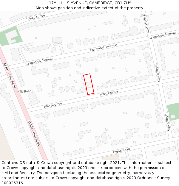 17A, HILLS AVENUE, CAMBRIDGE, CB1 7UY: Location map and indicative extent of plot